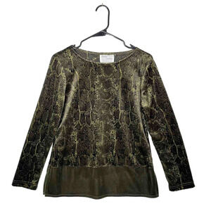 Y2K Romantic Grunge Top M Petite Velvet Snake Print Mesh Hem Goth Whimsigoth